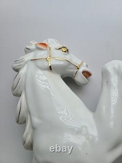 Rearing Horse Statue Figure Porcelain Gold Accents 12x7.5