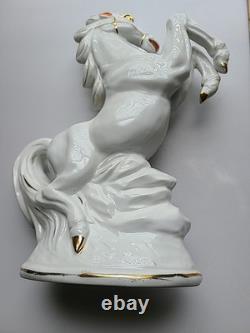 Rearing Horse Statue Figure Porcelain Gold Accents 12x7.5