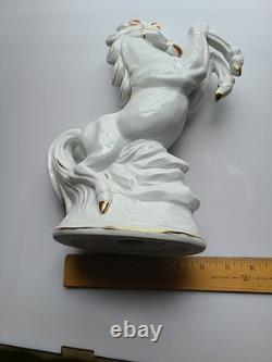 Rearing Horse Statue Figure Porcelain Gold Accents 12x7.5