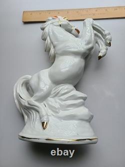 Rearing Horse Statue Figure Porcelain Gold Accents 12x7.5