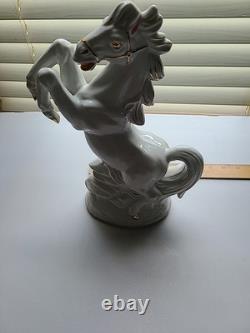 Rearing Horse Statue Figure Porcelain Gold Accents 12x7.5