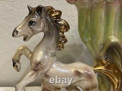 Retro Vintage Lusterware Porcelain Horse Figurine Centerpiece Lily Vase Italy