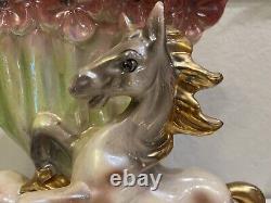 Retro Vintage Lusterware Porcelain Horse Figurine Centerpiece Lily Vase Italy