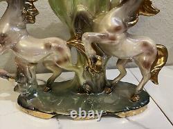 Retro Vintage Lusterware Porcelain Horse Figurine Centerpiece Lily Vase Italy