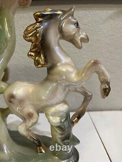 Retro Vintage Lusterware Porcelain Horse Figurine Centerpiece Lily Vase Italy