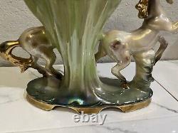 Retro Vintage Lusterware Porcelain Horse Figurine Centerpiece Lily Vase Italy