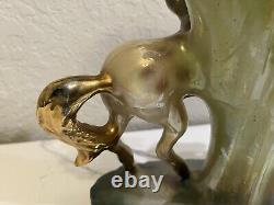 Retro Vintage Lusterware Porcelain Horse Figurine Centerpiece Lily Vase Italy