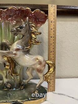 Retro Vintage Lusterware Porcelain Horse Figurine Centerpiece Lily Vase Italy