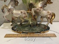 Retro Vintage Lusterware Porcelain Horse Figurine Centerpiece Lily Vase Italy