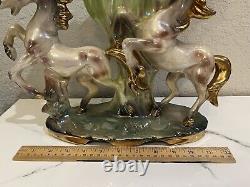 Retro Vintage Lusterware Porcelain Horse Figurine Centerpiece Lily Vase Italy