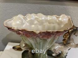 Retro Vintage Lusterware Porcelain Horse Figurine Centerpiece Lily Vase Italy