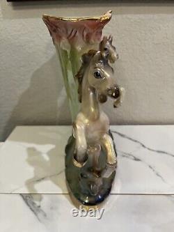 Retro Vintage Lusterware Porcelain Horse Figurine Centerpiece Lily Vase Italy