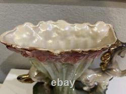 Retro Vintage Lusterware Porcelain Horse Figurine Centerpiece Lily Vase Italy