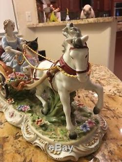 Richard Klemm German Dresden FIGURINE WOMAN ON Horse Carriage Porcelain Antique