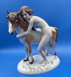 Rosenthal Germany Porcelain Figurine Of A Lady Hugging A Dappled Horse, 1940