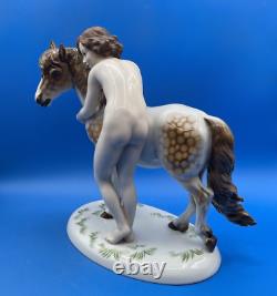 Rosenthal Germany Porcelain Figurine Of A Lady Hugging A Dappled Horse, 1940