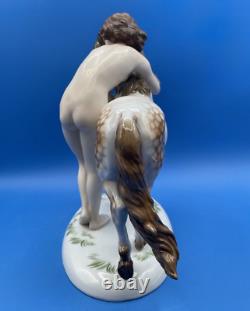 Rosenthal Germany Porcelain Figurine Of A Lady Hugging A Dappled Horse, 1940