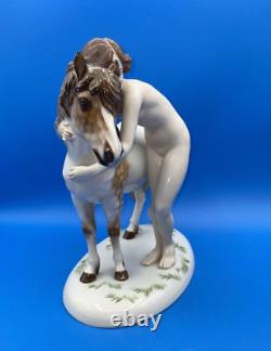 Rosenthal Germany Porcelain Figurine Of A Lady Hugging A Dappled Horse, 1940