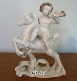 Rosenthal Germany Porcelain Sculpture Figurine Boy On Horse With Horn 8.75