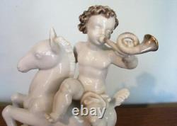 Rosenthal Germany Porcelain Sculpture Figurine Boy On Horse With Horn 8.75