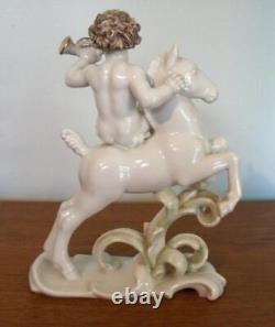 Rosenthal Germany Porcelain Sculpture Figurine Boy On Horse With Horn 8.75