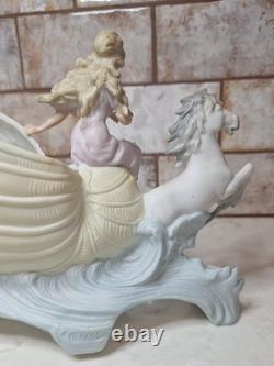 Royal Dux Bohemia Porcelain Figurine Maiden In Shell Chariot Pulled By A Horse