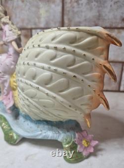 Royal Dux Bohemia Porcelain Figurine Maiden In Shell Chariot Pulled By A Horse