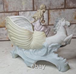 Royal Dux Bohemia Porcelain Figurine Maiden In Shell Chariot Pulled By A Horse