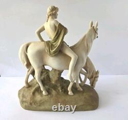 Royal Dux Bohemia Porcelain Figurine Youth With Horses Matte Bisque Art Nouveau