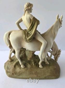 Royal Dux Bohemia Porcelain Figurine Youth With Horses Matte Bisque Art Nouveau