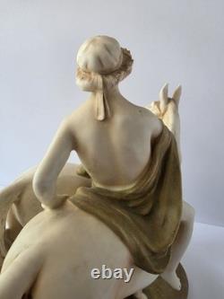 Royal Dux Bohemia Porcelain Figurine Youth With Horses Matte Bisque Art Nouveau