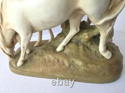 Royal Dux Bohemia Porcelain Figurine Youth With Horses Matte Bisque Art Nouveau