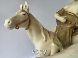 Royal Dux Bohemia Porcelain Figurine Youth With Horses Matte Bisque Art Nouveau