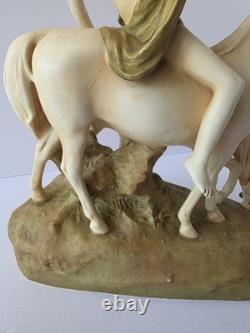 Royal Dux Bohemia Porcelain Figurine Youth With Horses Matte Bisque Art Nouveau