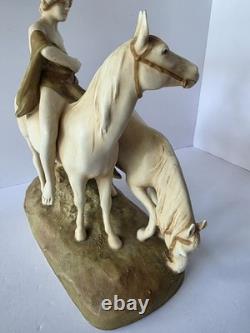 Royal Dux Bohemia Porcelain Figurine Youth With Horses Matte Bisque Art Nouveau