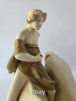 Royal Dux Bohemia Porcelain Figurine Youth With Horses Matte Bisque Art Nouveau