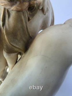 Royal Dux Bohemia Porcelain Figurine Youth With Horses Matte Bisque Art Nouveau