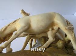 Royal Dux Bohemia Porcelain Figurine Youth With Horses Matte Bisque Art Nouveau