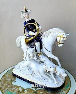 Royal Dux Vintage Large Porcelain Figurine Fox Hunting Horse Rider with Dogs