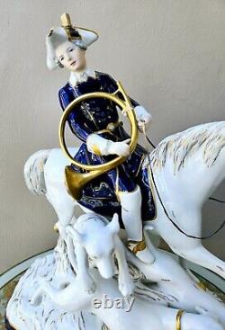 Royal Dux Vintage Large Porcelain Figurine Fox Hunting Horse Rider with Dogs