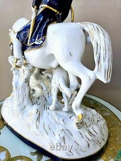 Royal Dux Vintage Large Porcelain Figurine Fox Hunting Horse Rider with Dogs