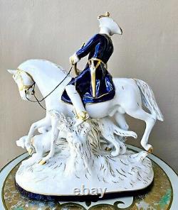 Royal Dux Vintage Large Porcelain Figurine Fox Hunting Horse Rider with Dogs