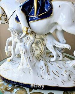 Royal Dux Vintage Large Porcelain Figurine Fox Hunting Horse Rider with Dogs