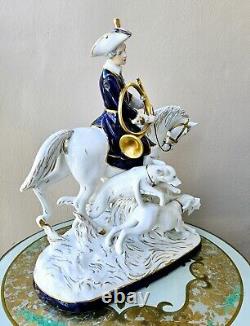 Royal Dux Vintage Large Porcelain Figurine Fox Hunting Horse Rider with Dogs