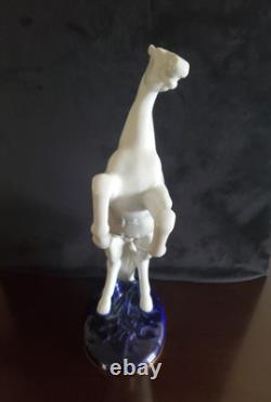 Royal Dux Vintage Rearing White Horse Figurine Cobalt Blue Base & Gold Accents