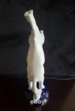 Royal Dux Vintage Rearing White Horse Figurine Cobalt Blue Base & Gold Accents
