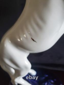 Royal Dux Vintage Rearing White Horse Figurine Cobalt Blue Base & Gold Accents