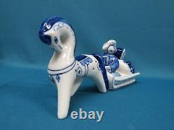 Russia USSR Porcelain Horse Sleigh Hand-painted Figurine Gzhel Blue & White