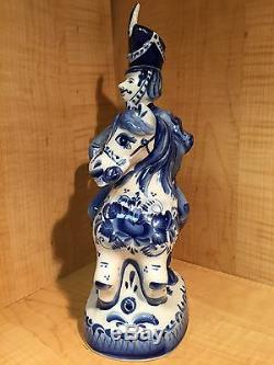 Russian Gzhel Decanter 4 Vodka Hussar Horse Flower Porcelain Figurine Hand Made