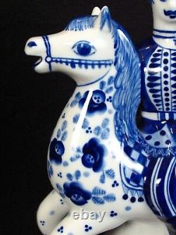 Russian Gzhel Decanter Solder On Horse Porcelain Figurine White Blue Floral